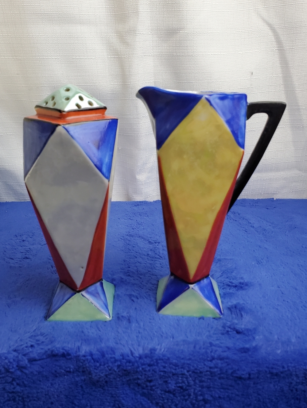RARE Vintage Art Deco Geometric Japan Luster Sugar Shaker Tall Creamer Approx 6"